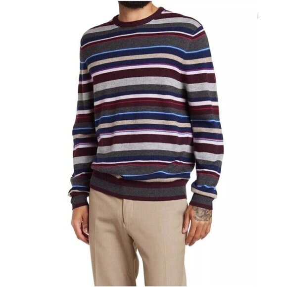 Hickey Freeman Men's Size XXL 2XL Striped Wool Cashmere Crew Neck Sweater $295 - Picture 1 of 10